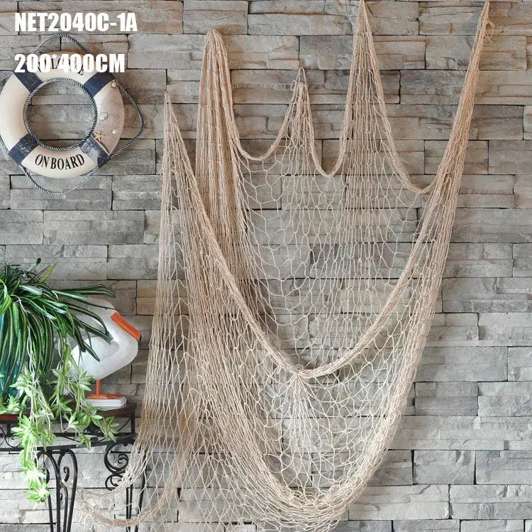 Mediterranean beige decorative fishing net wall hanging with woven mesh design and natural fiber decorbites decorative fishing net decor