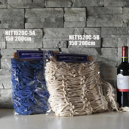 Two decorbites decorative fishing nets in deep blue and beige wall hanging for Mediterranean beige living room decor