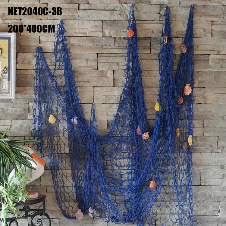 Deep blue decorbites decorative fishing net wall hanging adorned with assorted seashells for living room decor