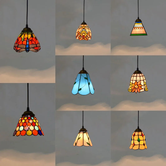 Mediterranean Mosaic Stained Glass Pendant Light