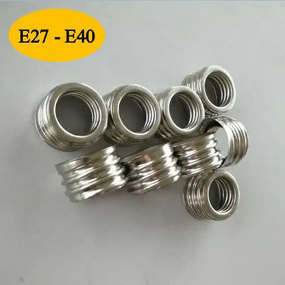 Silver metallic threaded insert rings e27-e40 for metallic e40 lamp holder adapter pack in garage workshop lighting