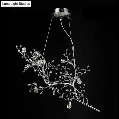 Silver situla metallic branch chandelier with clear crystal beads and droplets suspension light for boutique ambiance