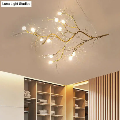 Decorbites™ situla metallic branch chandelier with golden thin branches clear crystal beads and warm suspension light bulbs