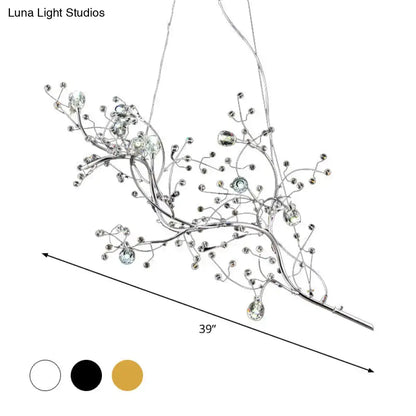 Silver-toned situla metallic branch chandelier with clear and light blue crystal droplets suspension light for boutiques