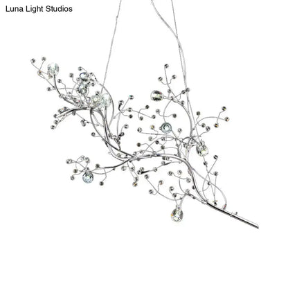 Silver situla metallic branch chandelier with clear crystal beads and teardrop pendants suspension light for boutique