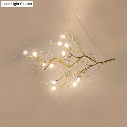 Decorbites™ situla metallic branch chandelier with golden finish crystal bead accents and 10 glowing spherical lights