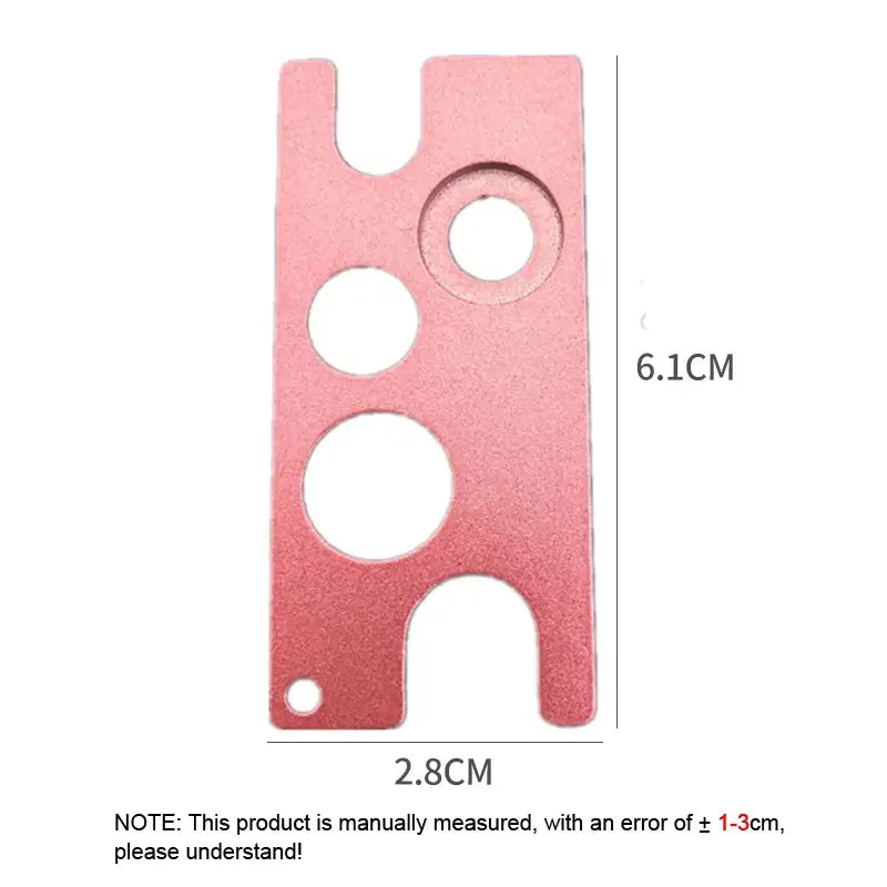 Pink metallic multi color essential oils opener tool with three circular cutouts and small hole for kitchen storage by decorbites essential oils