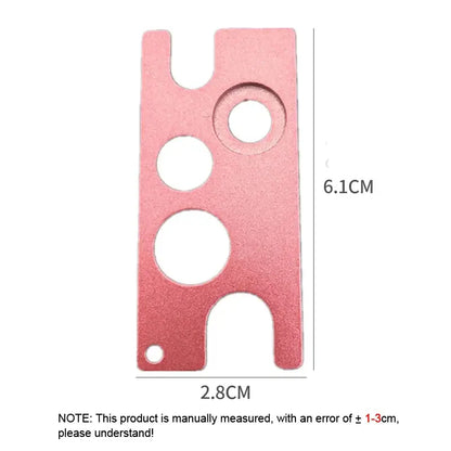 Pink metallic multi color essential oils opener tool with three circular cutouts and small hole for kitchen storage by decorbites essential oils