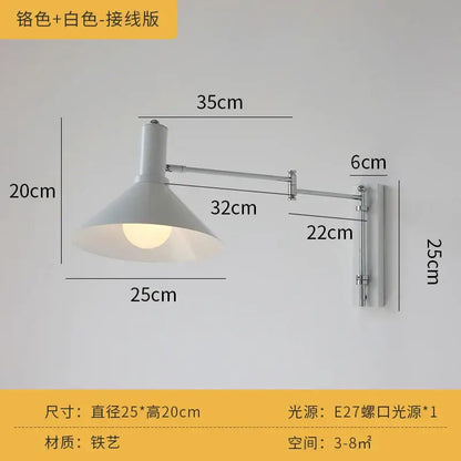 White matte iron wall lamp with adjustable arm and conical shade for decorbites cream wind wall bedroom reading light