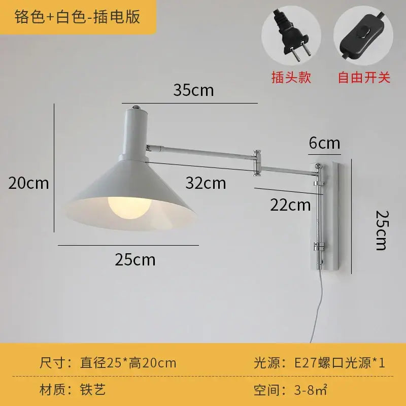 A sleek adjustable wall lamp with a matte white shade and chrome arms for decorbites cream wind wall bedroom reading light
