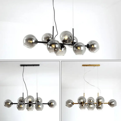 Mid-century gold metal smoked glass chandelier with multiple spherical globes for dining room led 110v-120v 220v-240v use