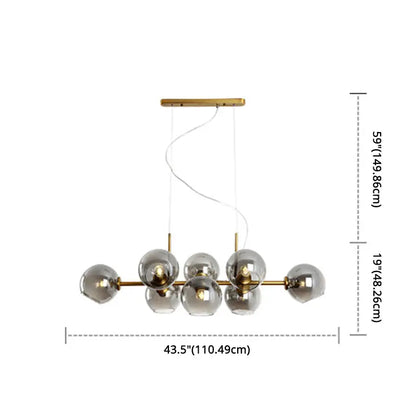 Mid-century gold metal smoked glass chandelier with modern brass globe pendant light fixture 110v-120v 220v-240v led incandescent fluorescent