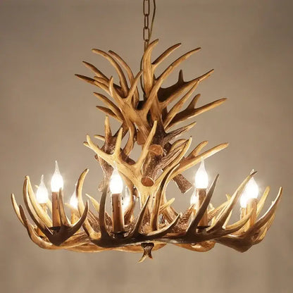 Mid century modern golden antler chandelier with rustic finish and candle-style bulbs for dining room decorbites antler chandelier