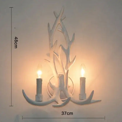 Mid century modern golden decorbites antler chandelier wall sconce with white antler design and two candle-style bulbs