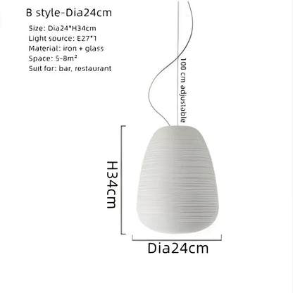 Milky white glass whorls cocoon pendant light with textured glass and iron fixture for dining room lighting