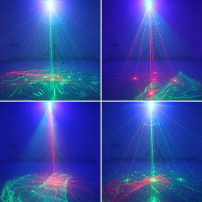 Mini black aurora laser light projector emitting dynamic colorful beams for bedroom party lighting in a dark setting