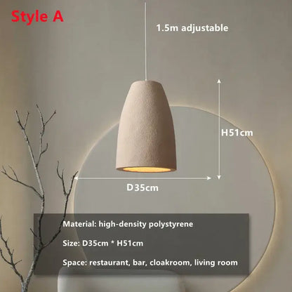 Minimalist beige cement chandelier light with high-density polystyrene conical pendant and 1.5m adjustable cord