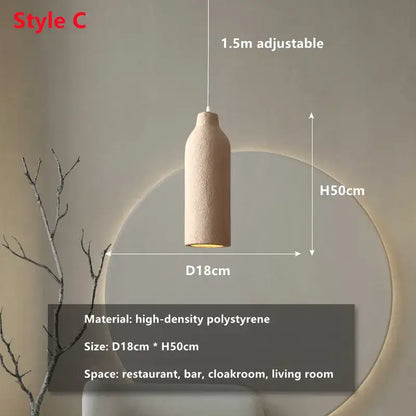 Beige textured high-density polystyrene chandelier light with sleek bottle-shaped design for minimalist decorbites cement chandelier light