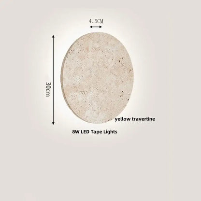 Circular yellow travertine led wall light with 8w led tape lights for minimalist bedroom stone clock decor