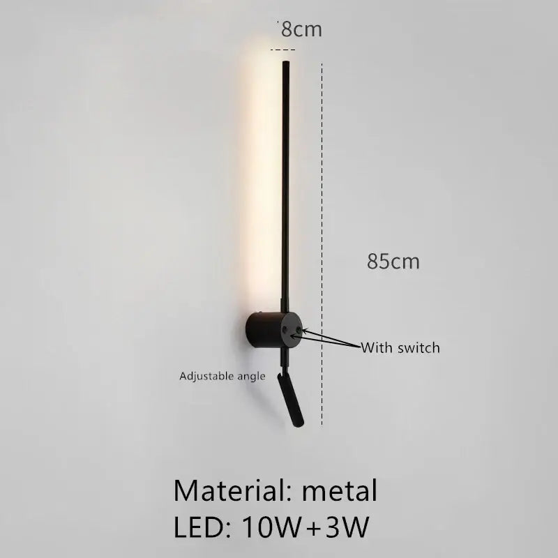 Black metal wall lamp with adjustable angle and switch in sleek vertical design for minimalist bedroom decorbites adjustable angle