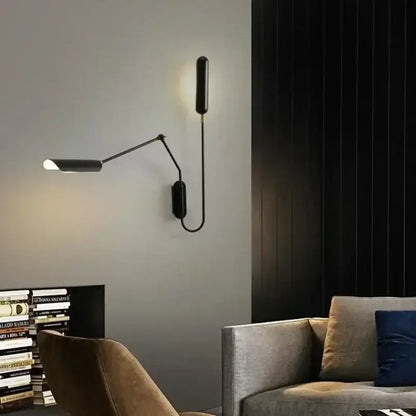 Minimalist black adjustable vintage wall lamp with sleek articulated arm and cylindrical light head for bedroom reading decorbites wall lamp