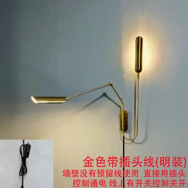 Gold-colored decorbites adjustable vintage wall lamp with articulated arm for flexible bedroom reading light decor