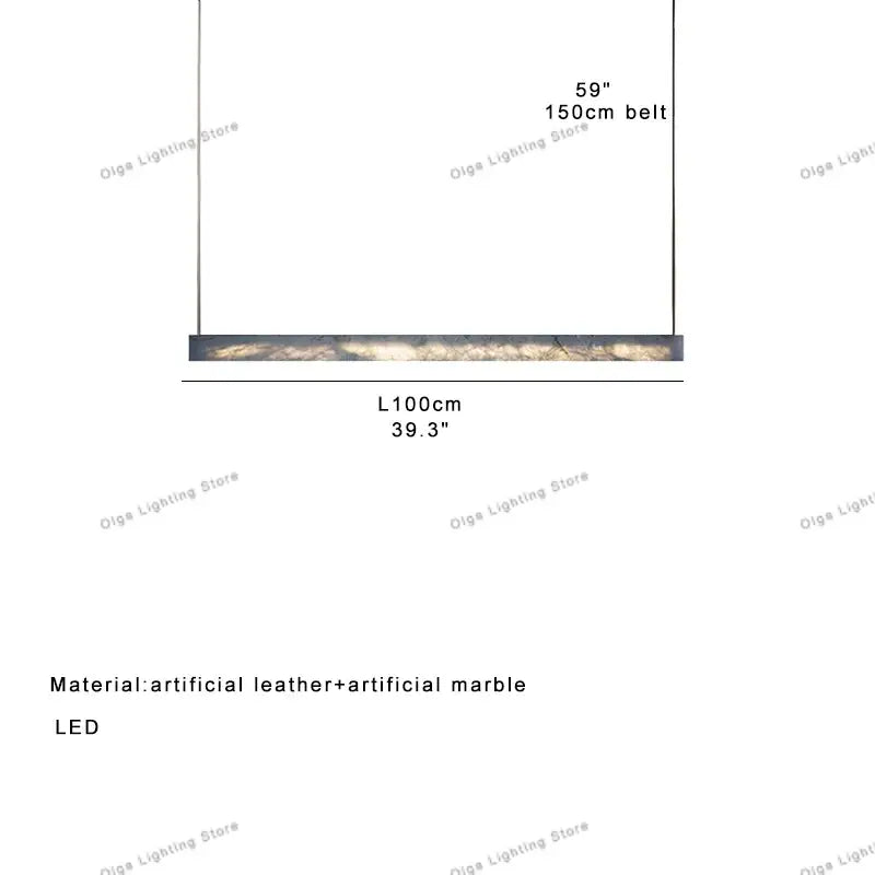 Minimalist black and amber marble design pendant light with rectangular led fixture featuring leather and marble accents for office