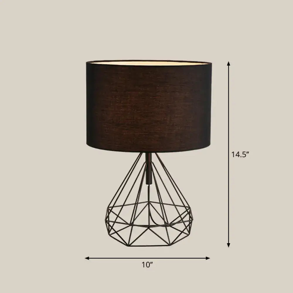 Decorbites™ diamond cage bedside table lamp with black geometric wire base and dark brown fabric shade 110v-120v 220v-240v