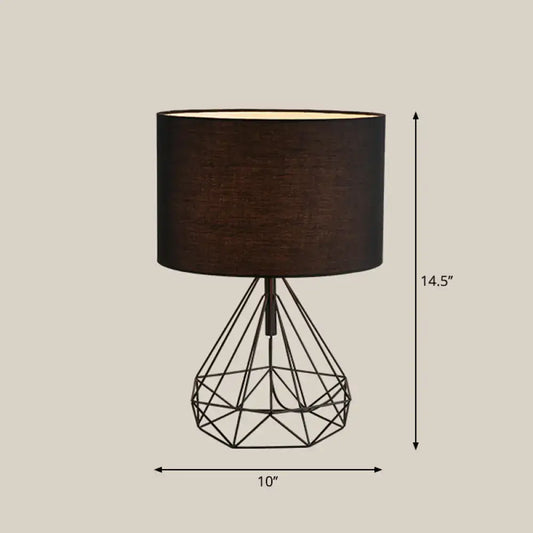 Decorbites™ diamond cage bedside table lamp with black geometric wire base and dark brown fabric shade 110v-120v 220v-240v