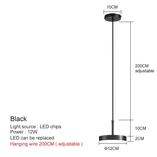 Minimalist black pendant light with frosted white acrylic fixtures and adjustable 200cm wire for dining room use