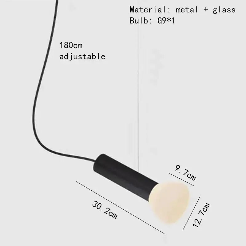 Minimalist black metal and glass pendant light with g9 bulb and 180cm adjustable length for dining room use