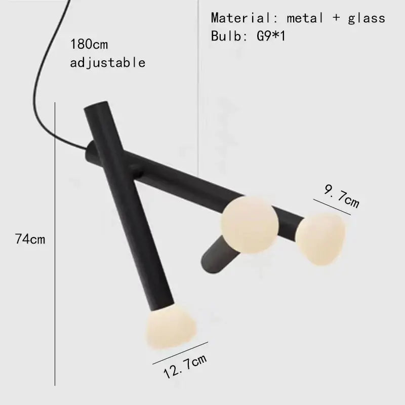 Minimalist black metal and white glass pendant light with three spherical bulbs for dining room glass pendant lights