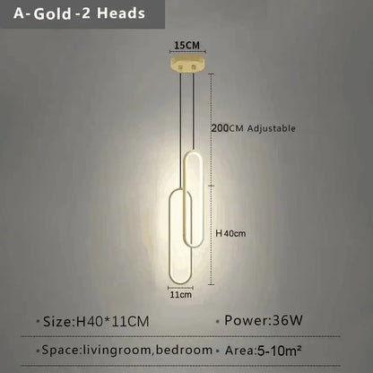 Gold-colored modern minimalist pendant light with two overlapping oval lamp heads built-in led for dining table use