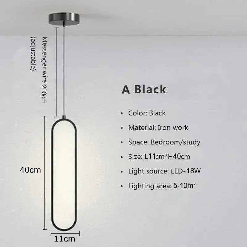 Minimalist black ironwork built-in led pendant light with sleek oval design for dining table illumination