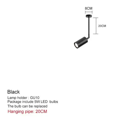 Minimalist black chandelier pendant featuring adjustable black matte track lights with 20cm pipe and gu10 lamp holder