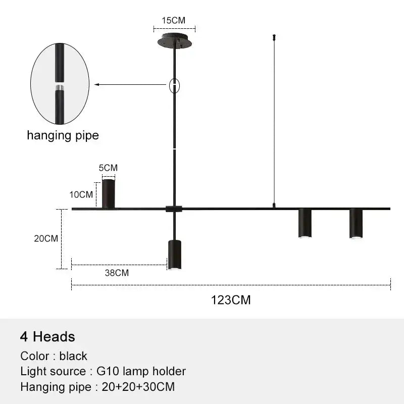 Minimalist black chandelier pendant lights with four cylindrical heads and sleek pipe for dining room decorbites pendant lights