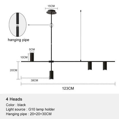Minimalist black chandelier pendant lights with four cylindrical heads and sleek pipe for dining room decorbites pendant lights
