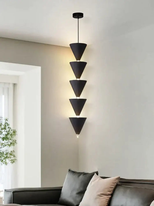 Minimalist black conical pendant light with five stacked geometric shades for decorbites cream bedroom chandelier lighting