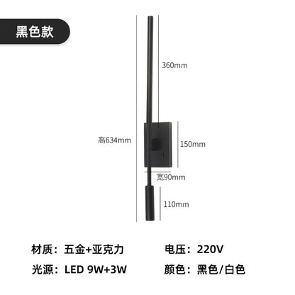 Minimalist black decorative led wall lamp with sleek metallic and acrylic finish, featuring an adjustable spotlight arm