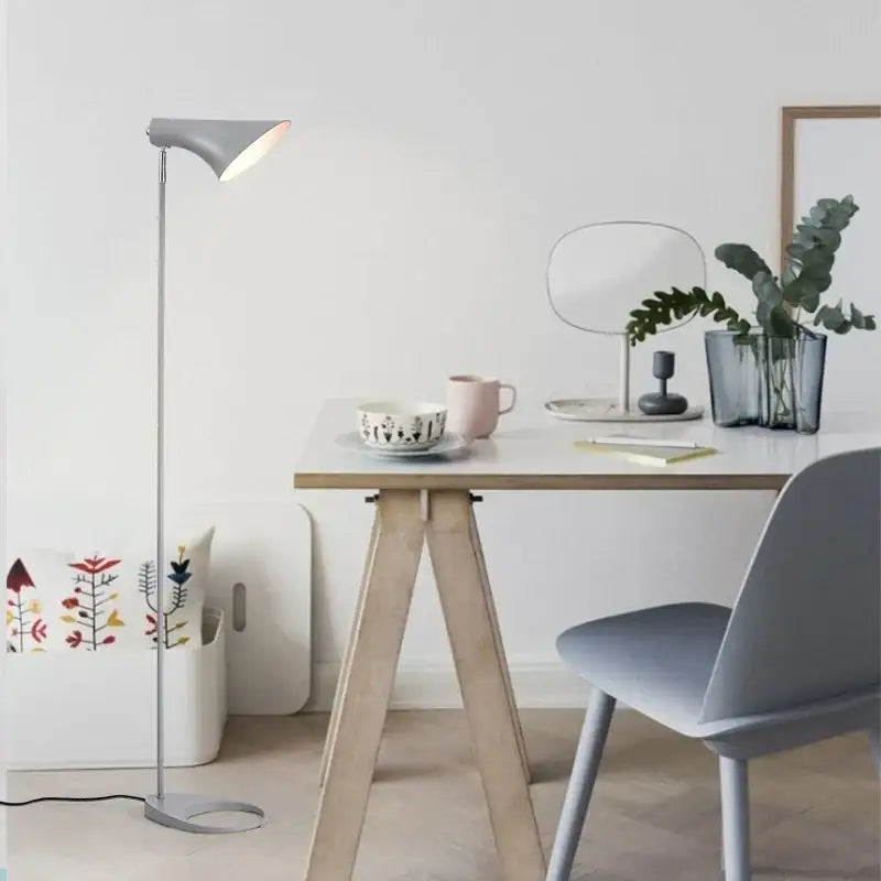 Modern gray decorbites adjustable led floor lamp with sleek minimalist design and metallic finish for living room
