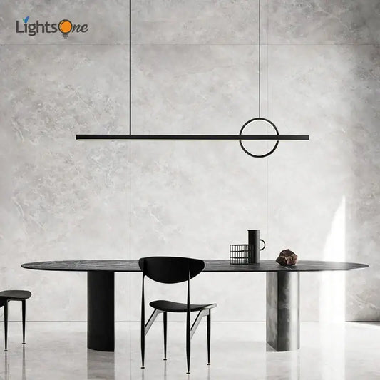 Minimalist black geometric copper chandelier with sleek horizontal bar and circular accent for dining room decorbites geometric copper