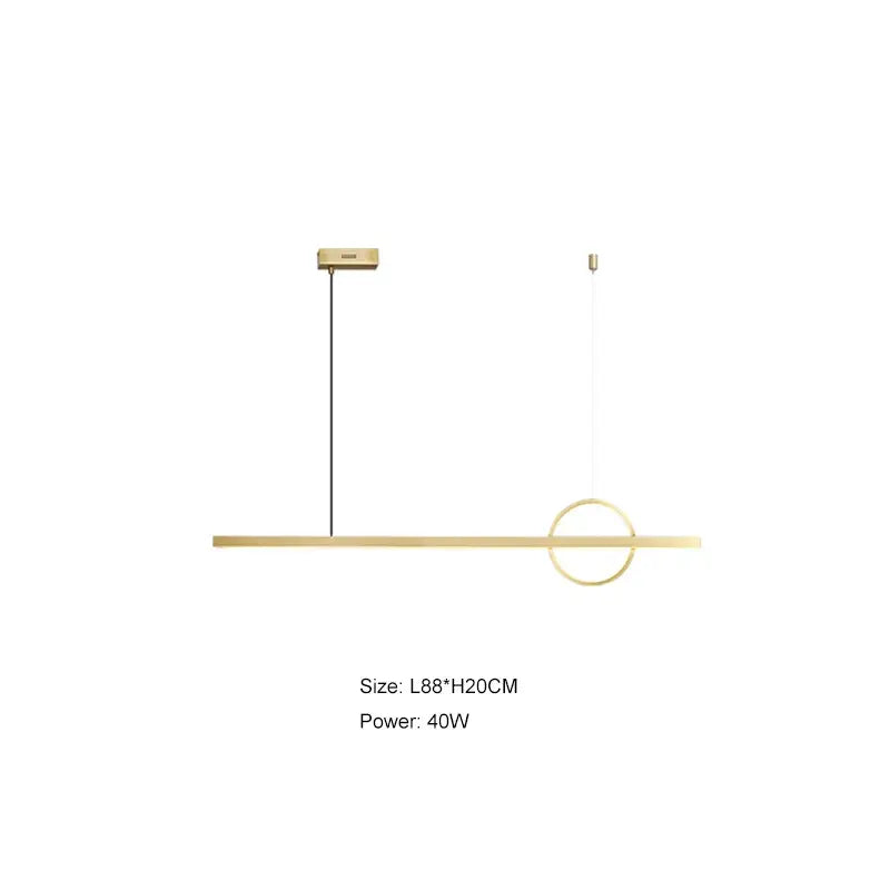 Modern gold-toned linear pendant light with integrated circular accent for minimalist decorbites geometric copper chandelier