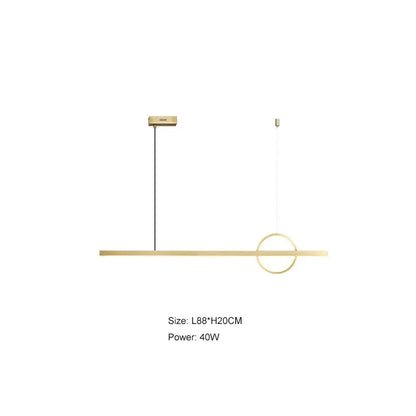 Modern gold-toned linear pendant light with integrated circular accent for minimalist decorbites geometric copper chandelier