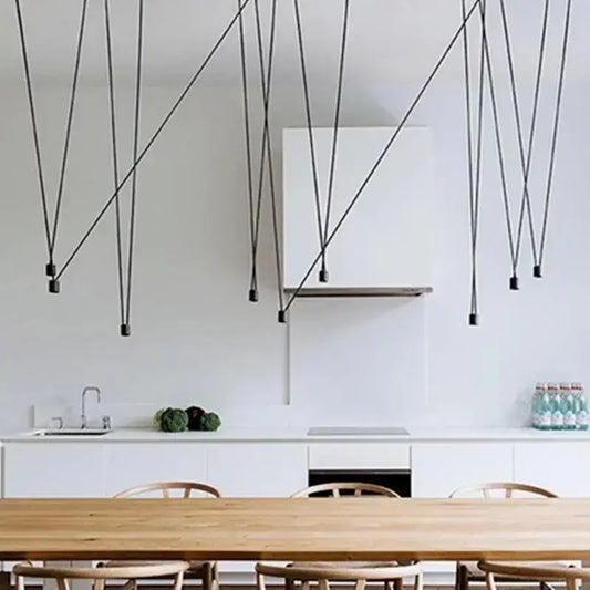 Minimalist black geometric pendant lamp with slender metal rods for modern living room decorbites black geometric lighting
