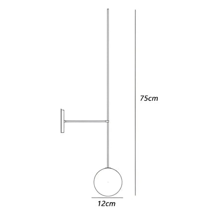 Minimalist black wall lights with a 75cm height and 12cm decorbites glass ball led shade for living room decor