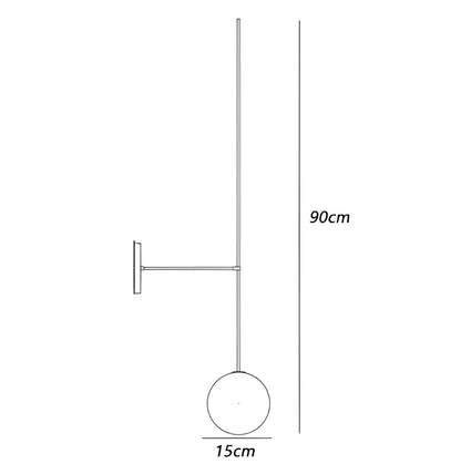 Minimalist black glass ball led wall light with 90cm height and 15cm diameter spherical shade for living room decorbites wall lights