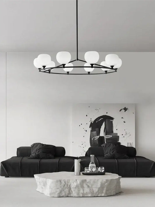 Minimalist black glass lampshade chandelier with frosted globe lights for dining room decorbites glass lampshade design