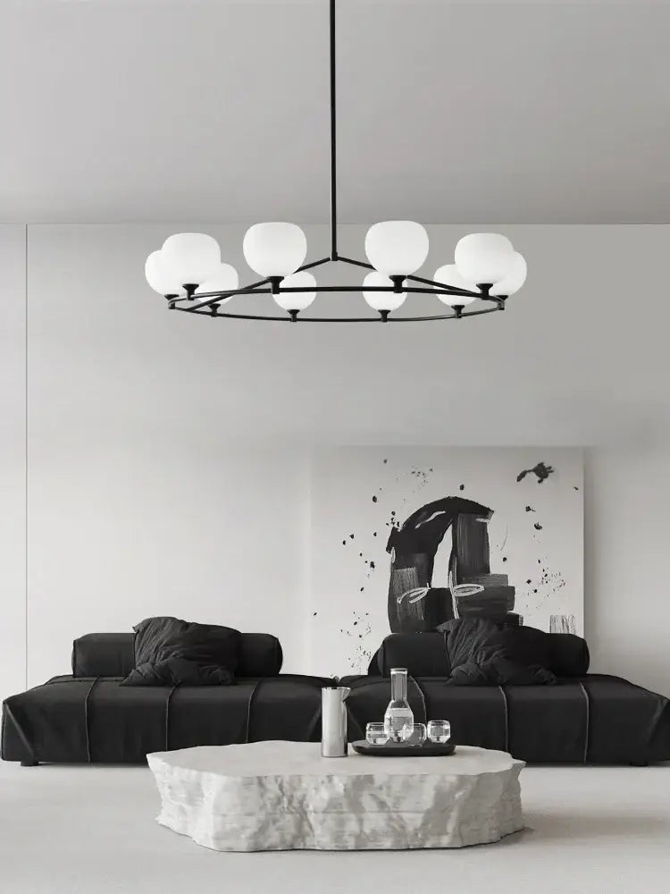 Minimalist black glass lampshade chandelier with frosted globe lights for dining room decorbites glass lampshade design