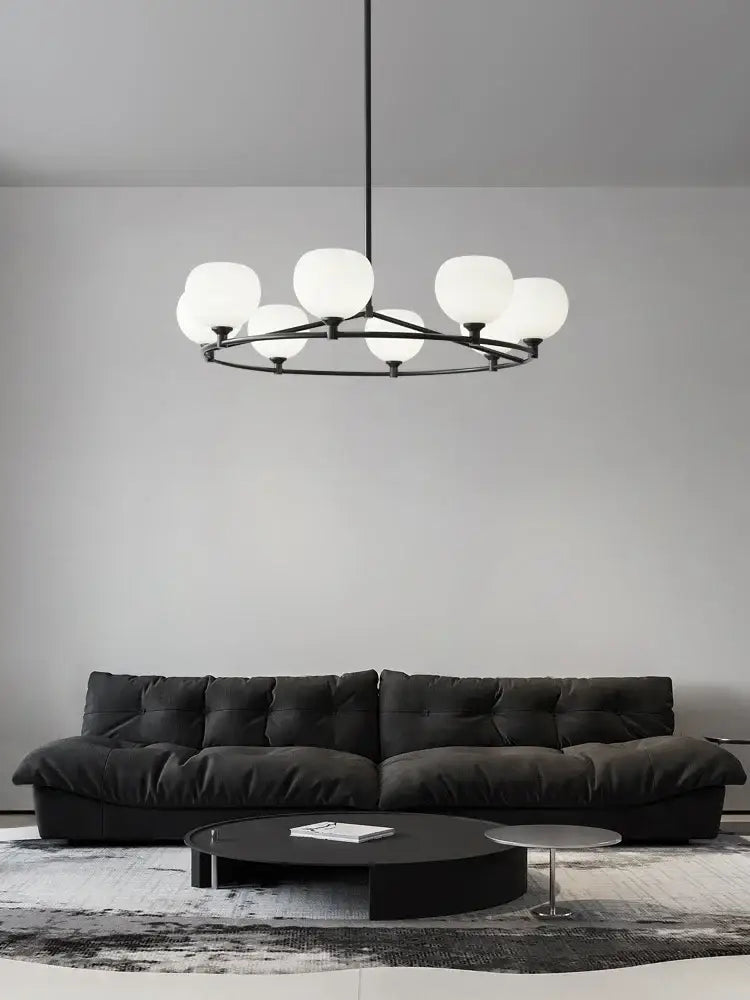 Modern minimalist black glass lampshade chandelier with eight frosted globe lights for dining room decorbites glass lampshade