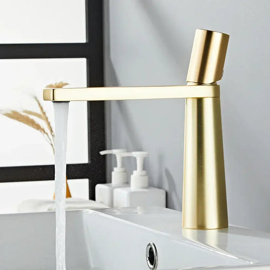 Minimalist black and gold brass bathroom faucet mixer tap with a sleek modern brass bathroom faucet decorbites finish